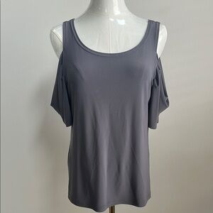 SYMPLI Womens Neutral Gray Cut Out Cold Shoulder Short Sleeve Relaxed Top Sz 8